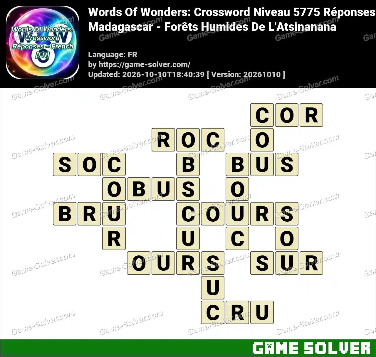 Words Of Wonders: Crossword Niveau 5775 Réponses – Madagascar – Forêts Humides De L’Atsinanana